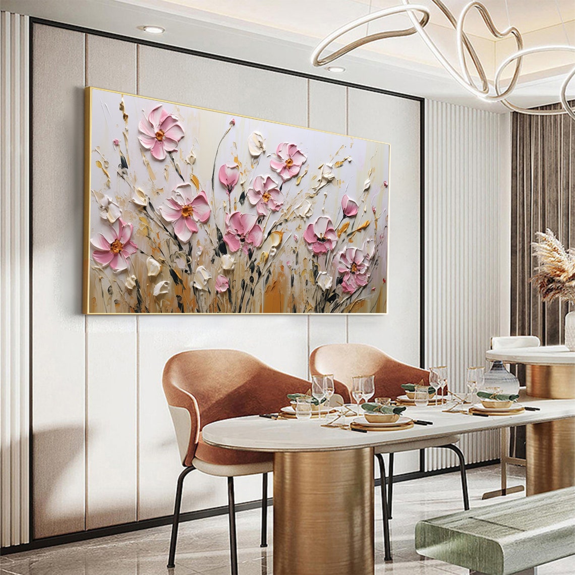 Delicate Pink Cosmos Flowers White Cream Impasto Floral Poster - Image 6