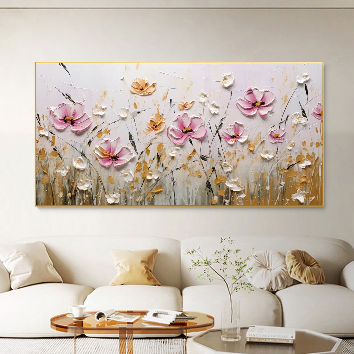 Pink White Wildflower Bloom Field Soft Impasto Floral Poster - Image 3