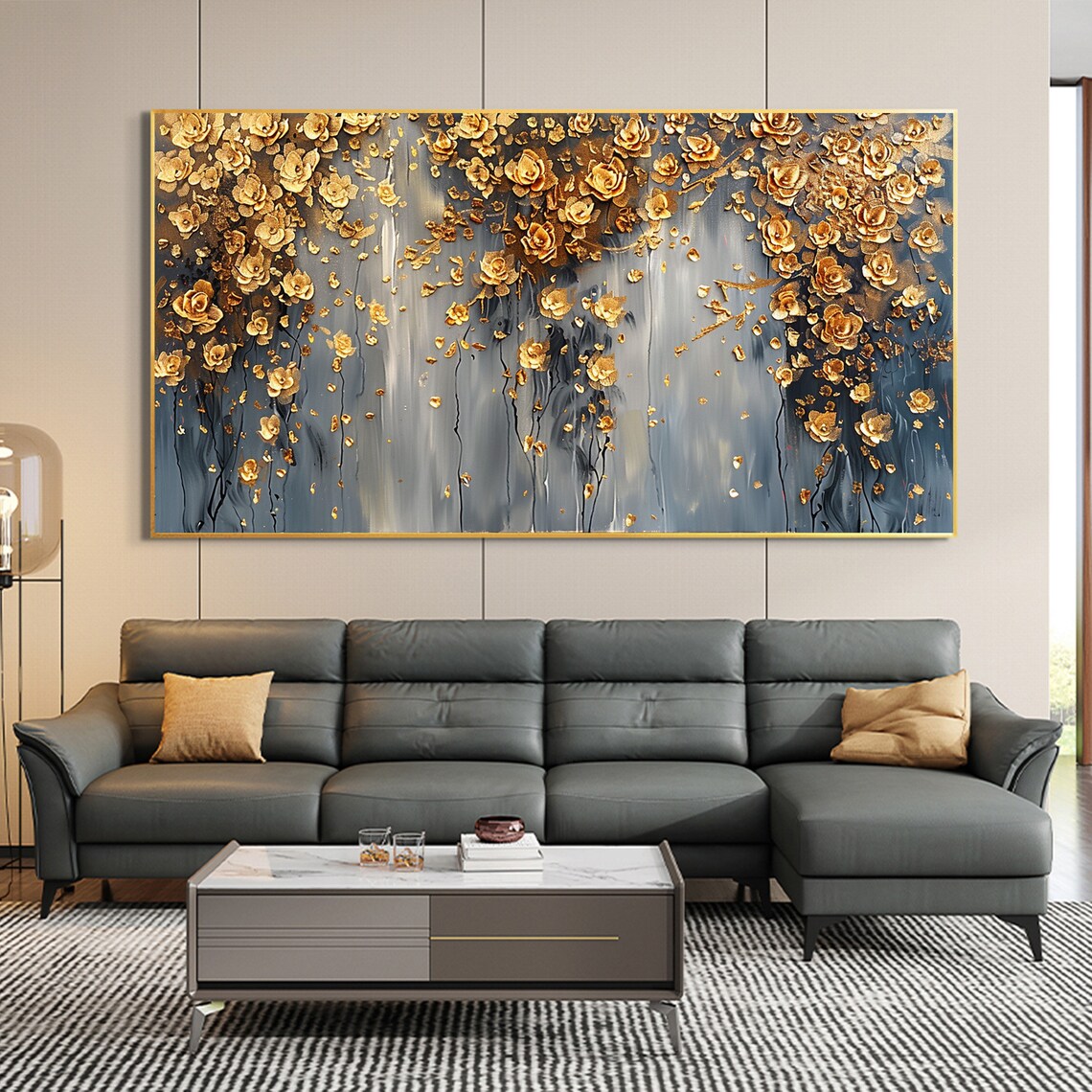 Custom Abstract Gold Flower Oil Painting, Boho Art Print - Image 8
