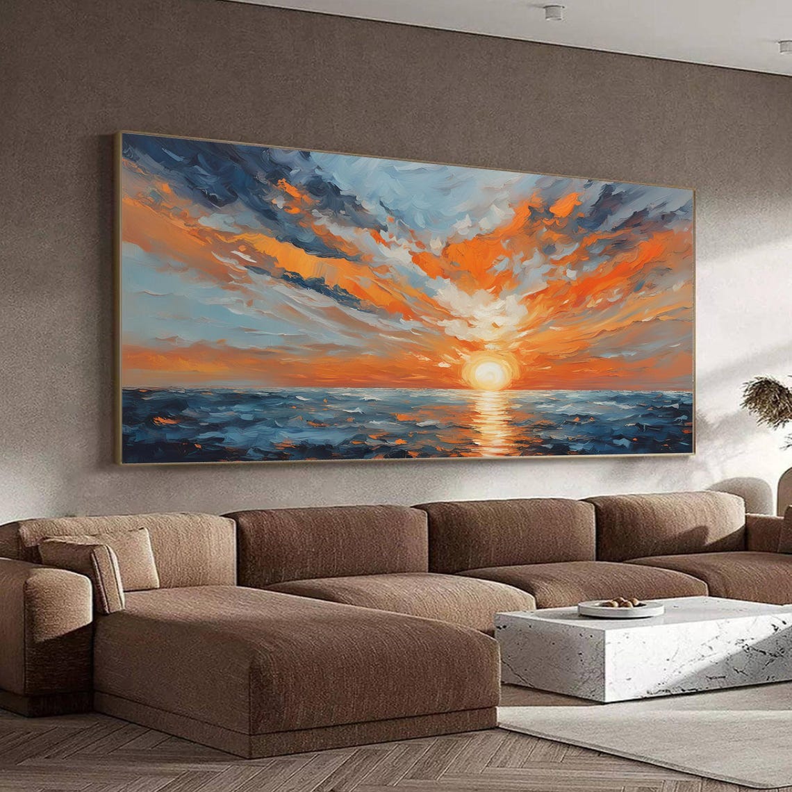 Blazing Orange Sunset Clouds Over the Ocean Oil Painting Poster - Image 8
