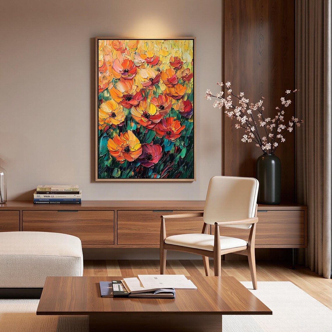 Custom Orange Flowers Oil Painting, Boho Wall Art Print - Image 2
