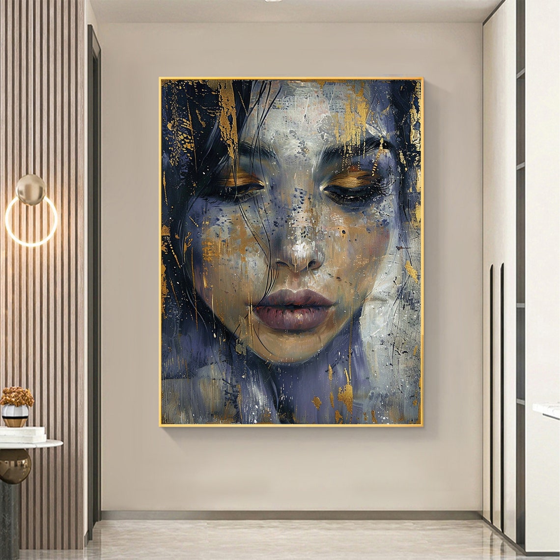 Woman's Face Abstract Portrait With Gold Leaf Oil Painting Poster - Image 5