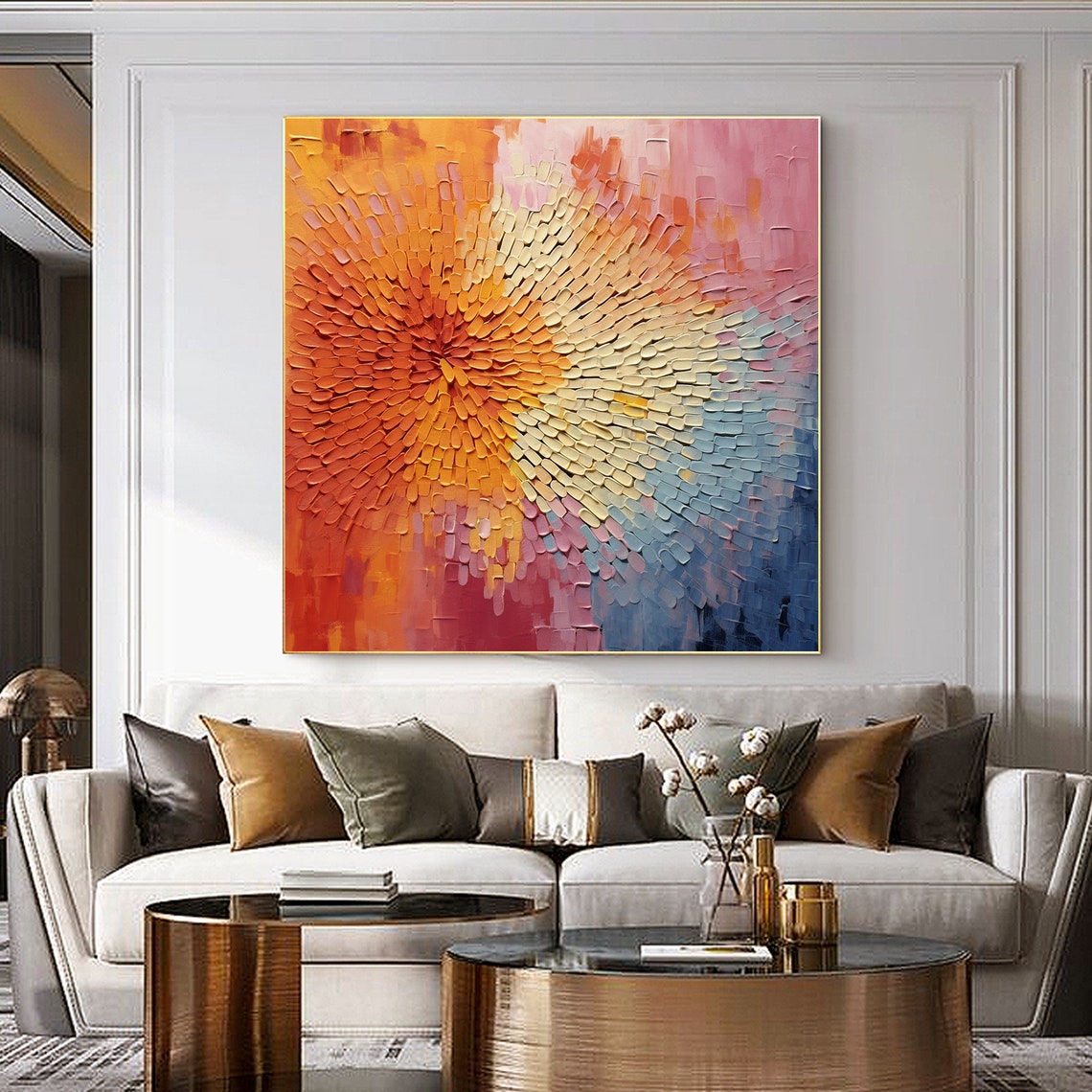 Spiral Petal Mosaic Sunset Orange Blue Abstract Texture Poster - Image 7