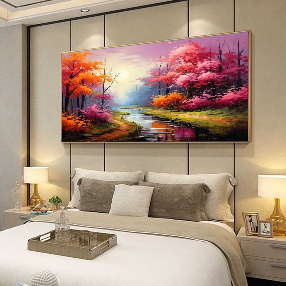 Original Forest Landscape Oil Painting On Large Wall Art Abstract Colorful Tree Painting Nature Wall Art Modern Living Room Decor - Image 8