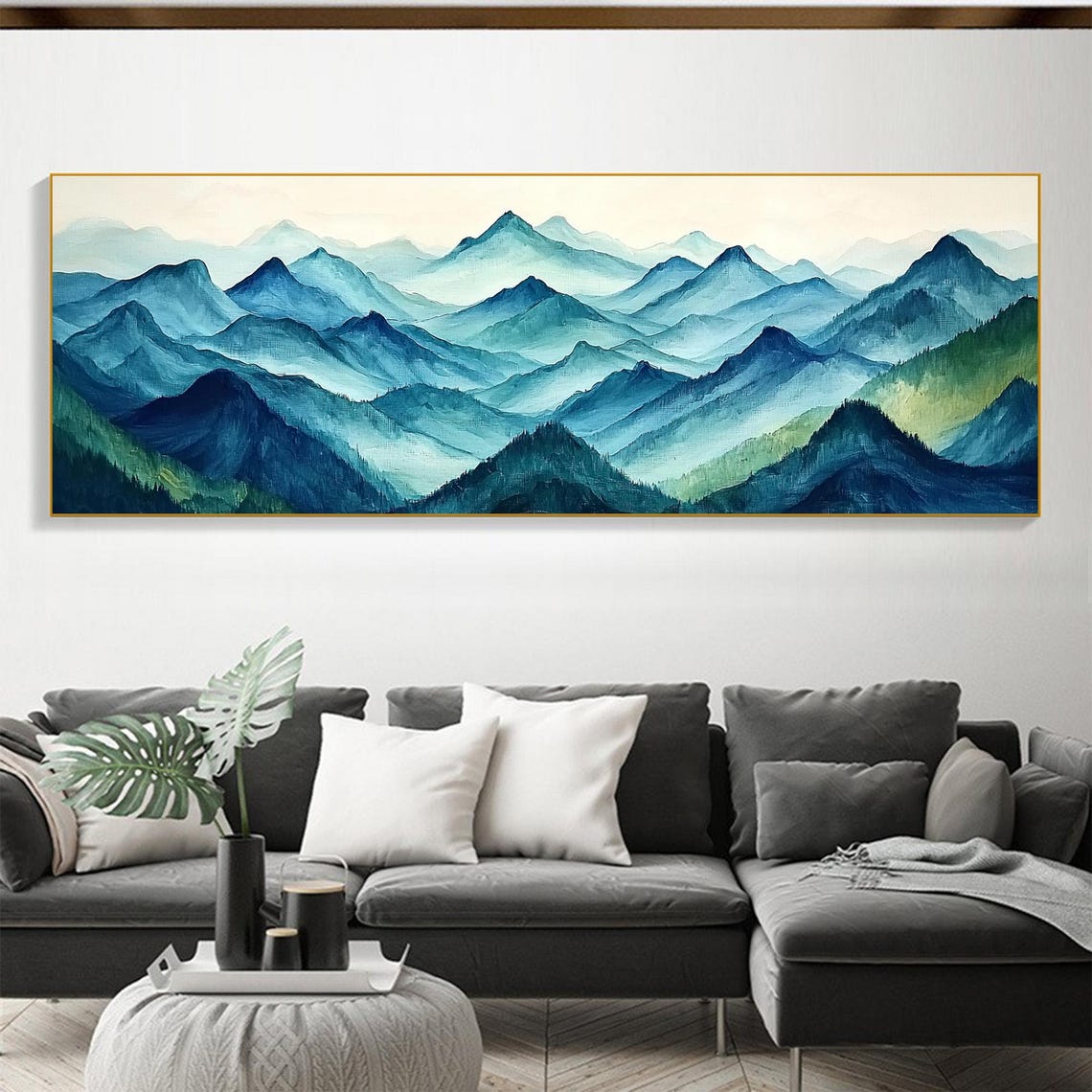 Misty Blue Mountain Layers Panoramic Landscape Oil Painting Poster - Image 6