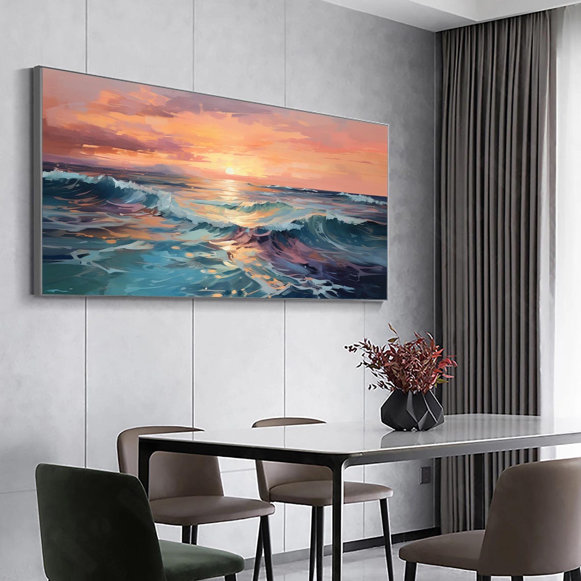 Lavender Sunset Ocean Waves Pastel Glow Seascape Artwork Poster - Image 7