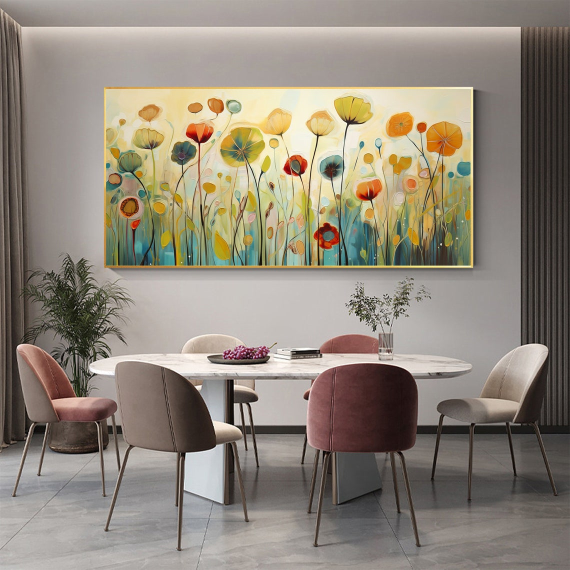 Whimsical Tall-Stem Wildflowers Abstract Floral Oil Painting Poster - Image 3