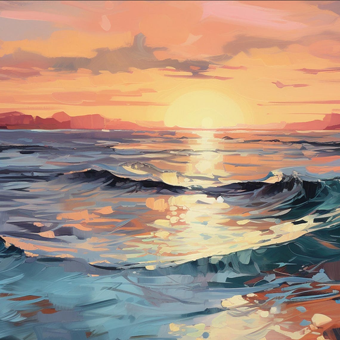 Golden Sunset Ocean Waves Reflecting Sunlight Seascape Poster - Image 6