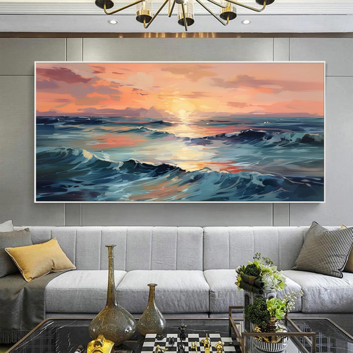 Peach Sky Sunset Ocean Waves Warm Glow Horizon Seascape Poster - Image 7