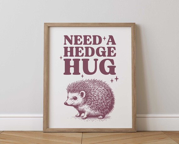 Retro Hedgehog Hug Animal Print Funny Vintage Home Decor Humor Trendy Quote Poster Wall Art