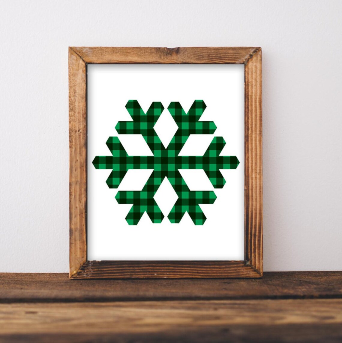 Christmas Green Plaid Snowflake Holiday Rustic Poster
