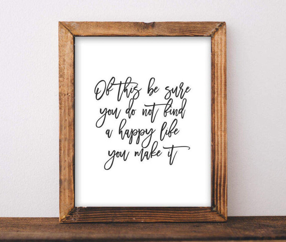 Happy Life Quote Art Print, Typography Wall Decor