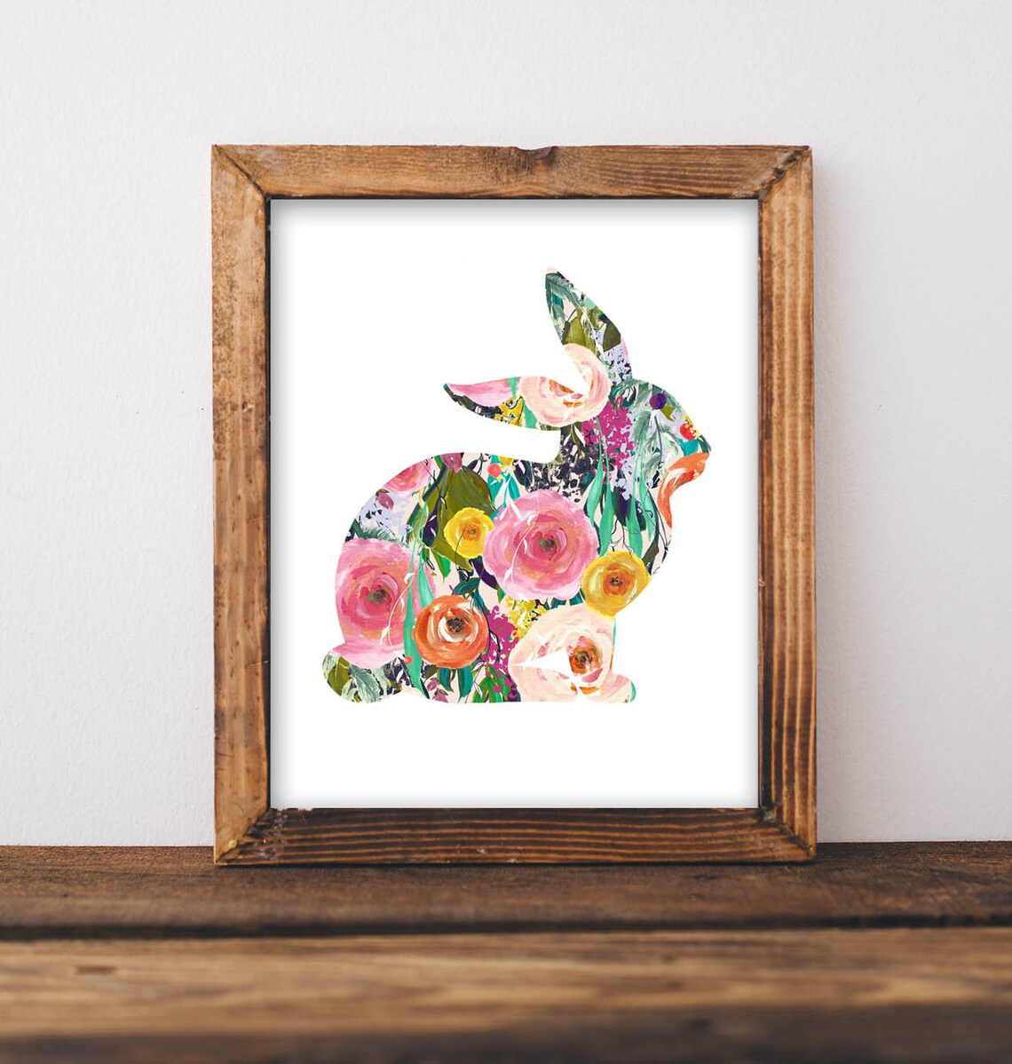 Bunny Easter Floral Nursery Art Print