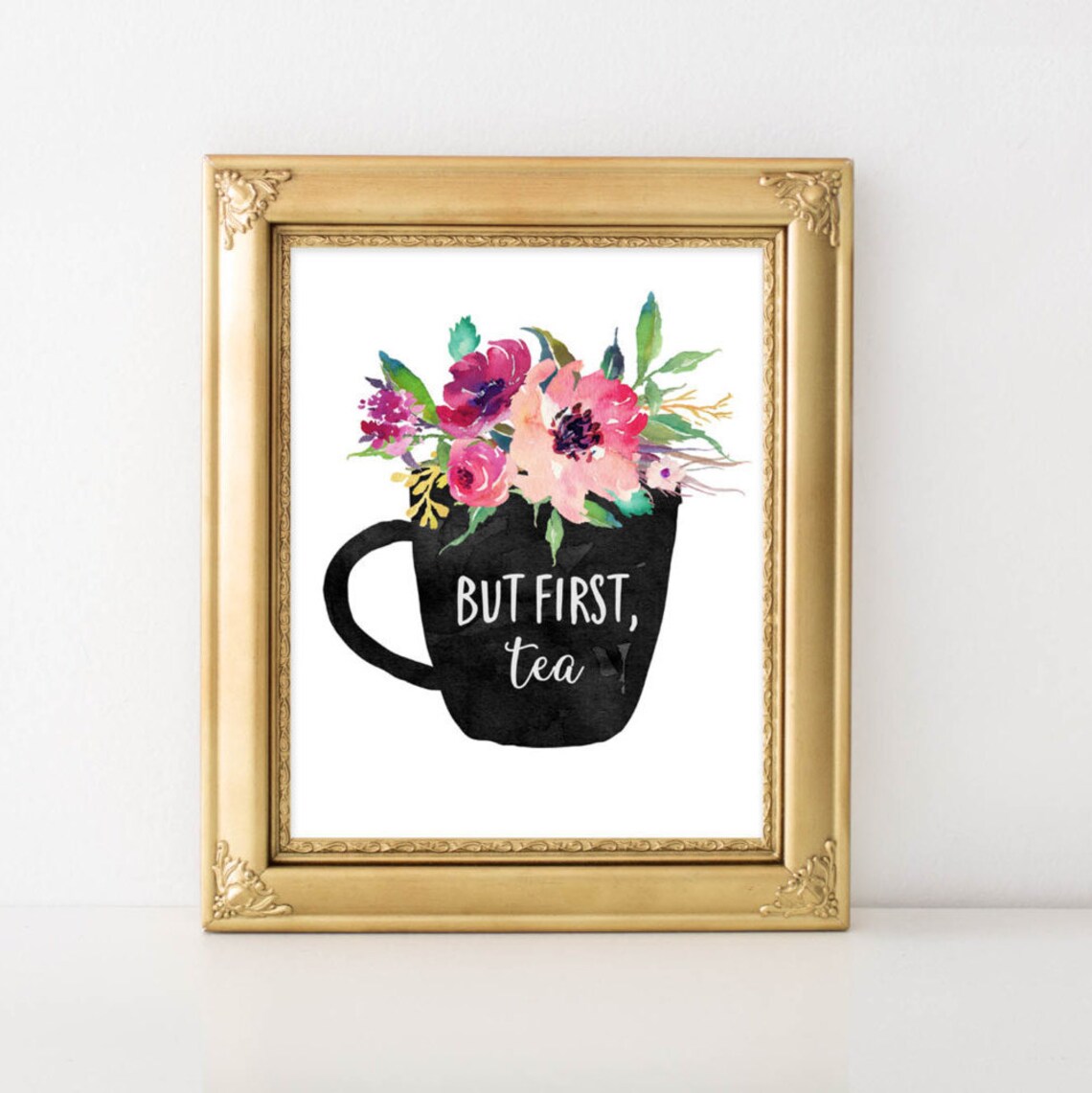 But First Tea Floral Home Decor Art Print