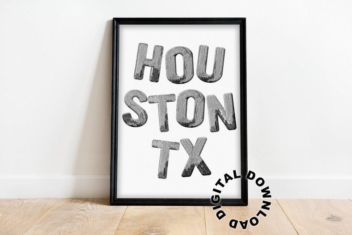 Houston TX Photo Collage Letters Black White Trendy Art Poster