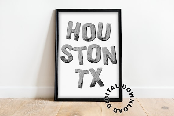 Houston TX Photo Collage Letters Black White Trendy Art Poster
