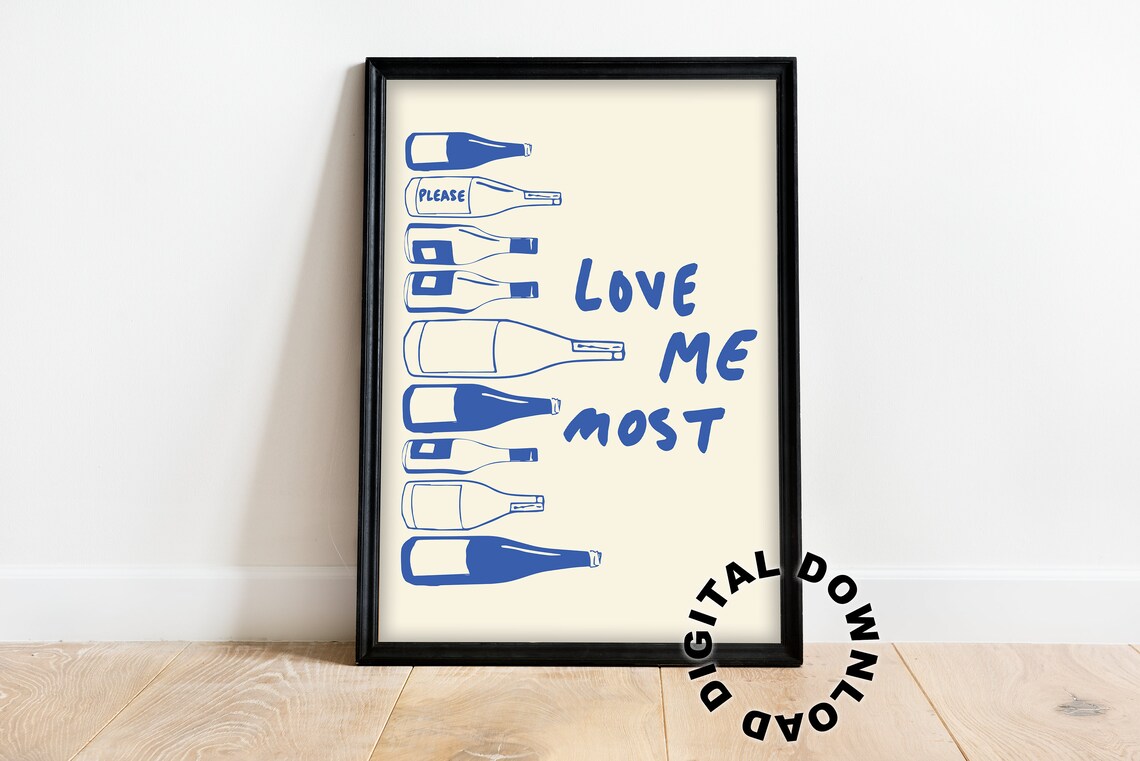 Love Me Most Doodle Wine Kitchen Art Print