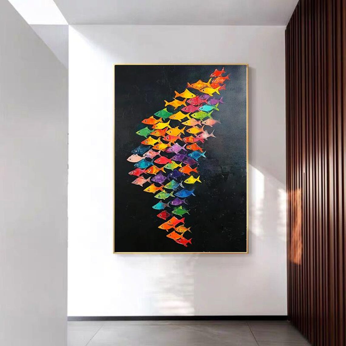 Colorful School of Tropical Fish on Dark Black Background Poster - Image 2