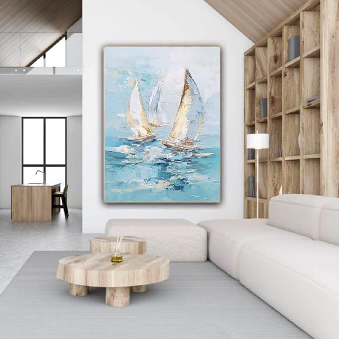Abstract Seascape Sailboats, Modern Minimalist Art Print - Image 2