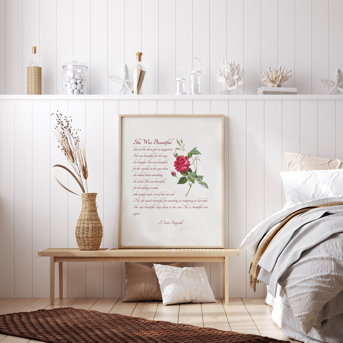 F Scott Fitzgerald She Was Beautiful Rose Botanical Literary Poster - Image 2