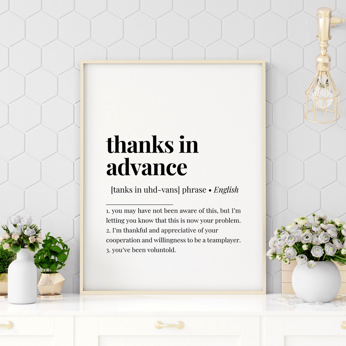 Thanks In Advance Funny Office Definition Minimalist Typography Poster
