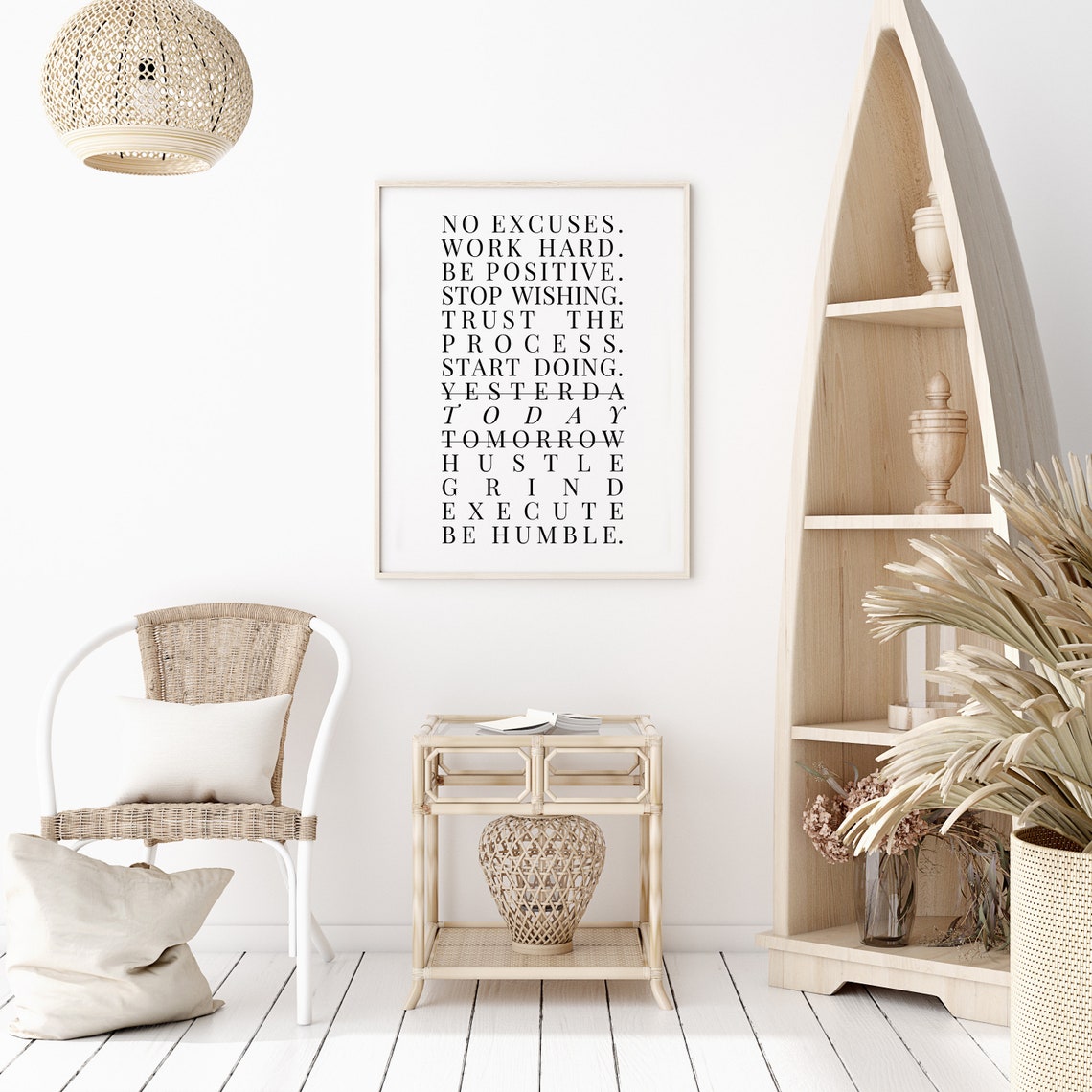 No Excuses Work Hard Positive Hustle List Quote Poster Minimalist - Image 2