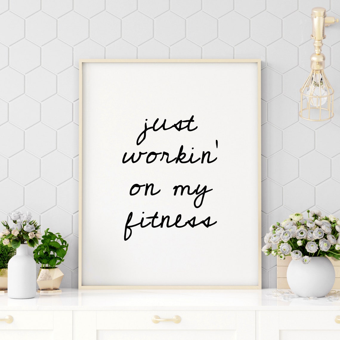 Just Workin On My Fitness Script Typography Workout Quote Poster