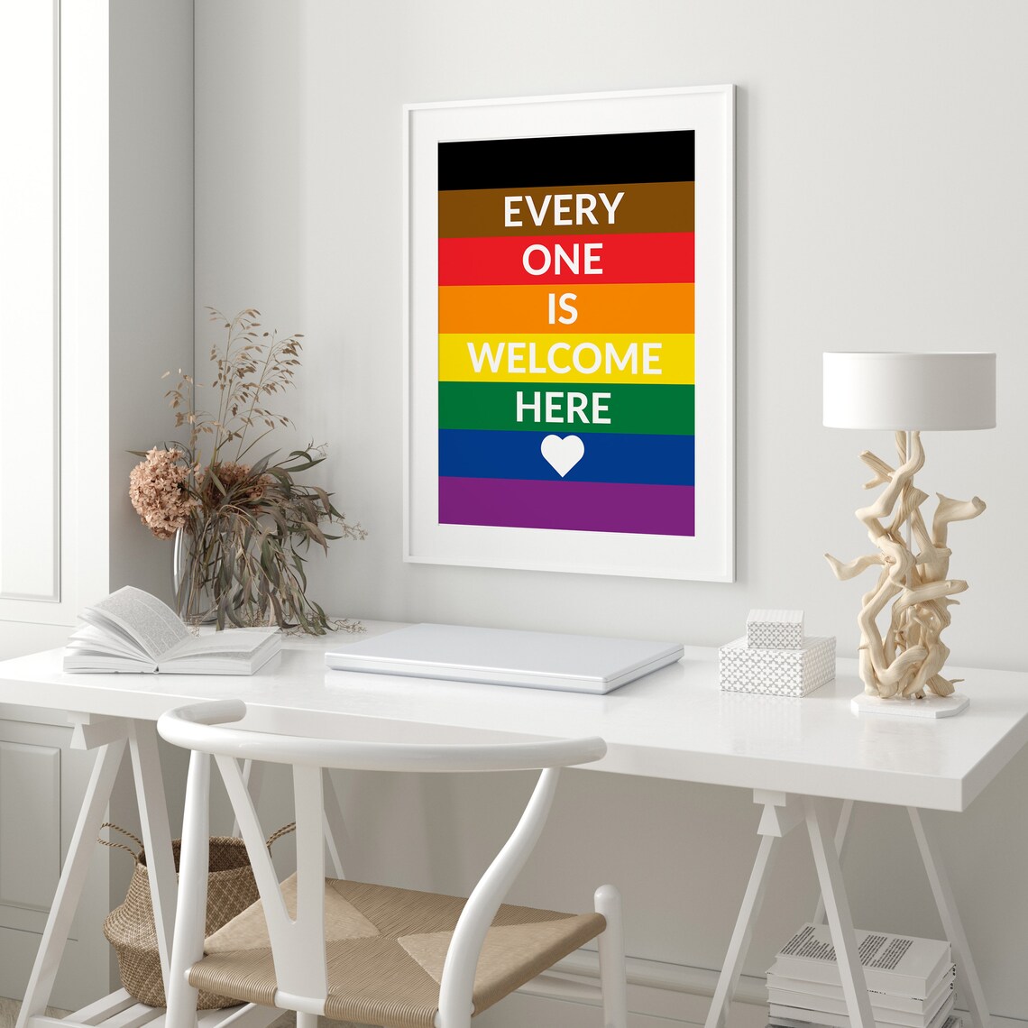 Everyone Is Welcome Here Rainbow Flag Heart Inclusivity Poster - Image 3