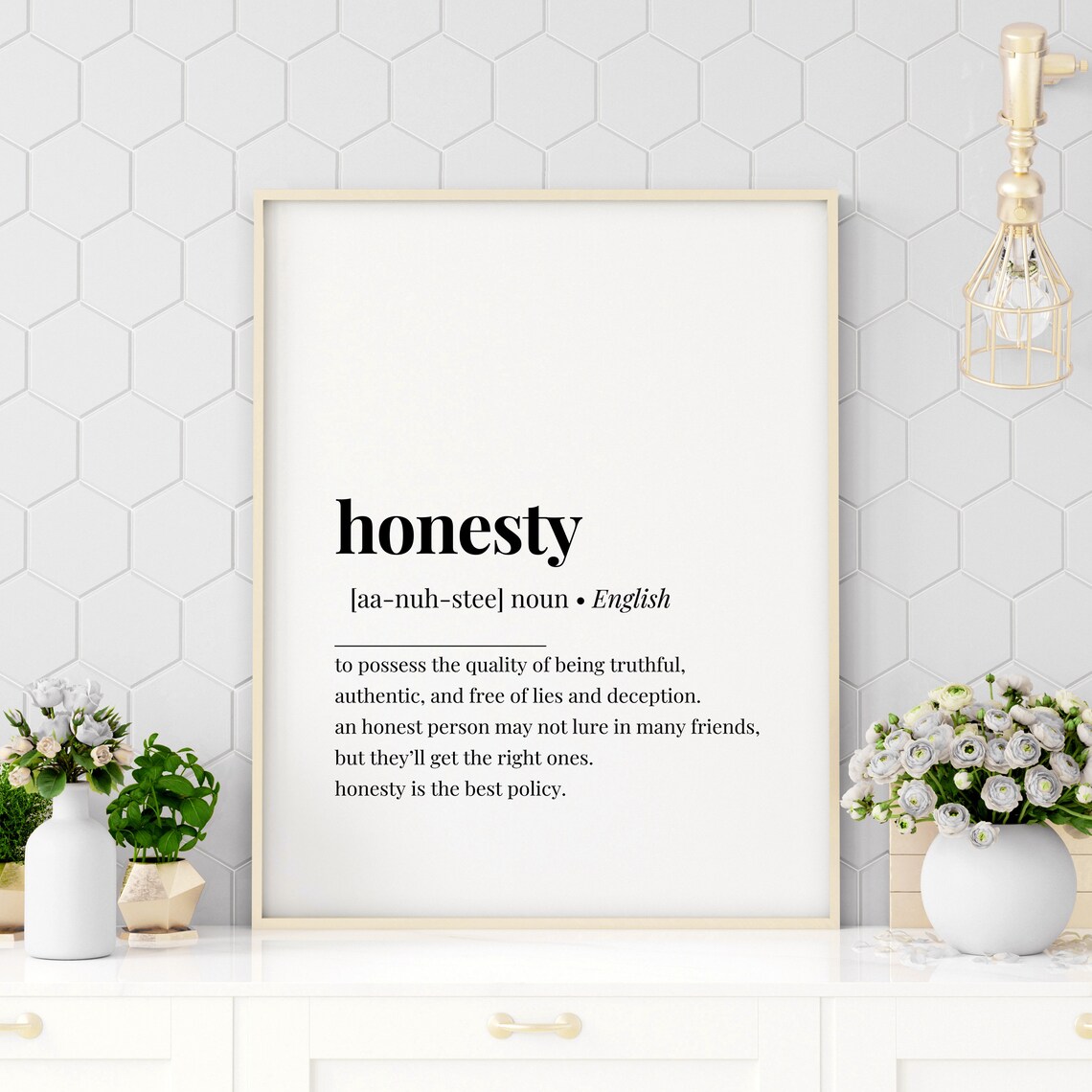 Honesty Dictionary Definition Inspirational Integrity Quote Minimalist Wall Art