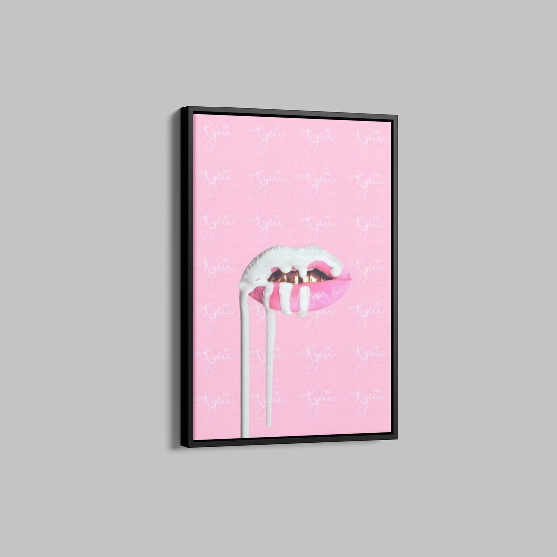 Glossy Dripping Lipstick Lips on Pink Glam Beauty Art Poster