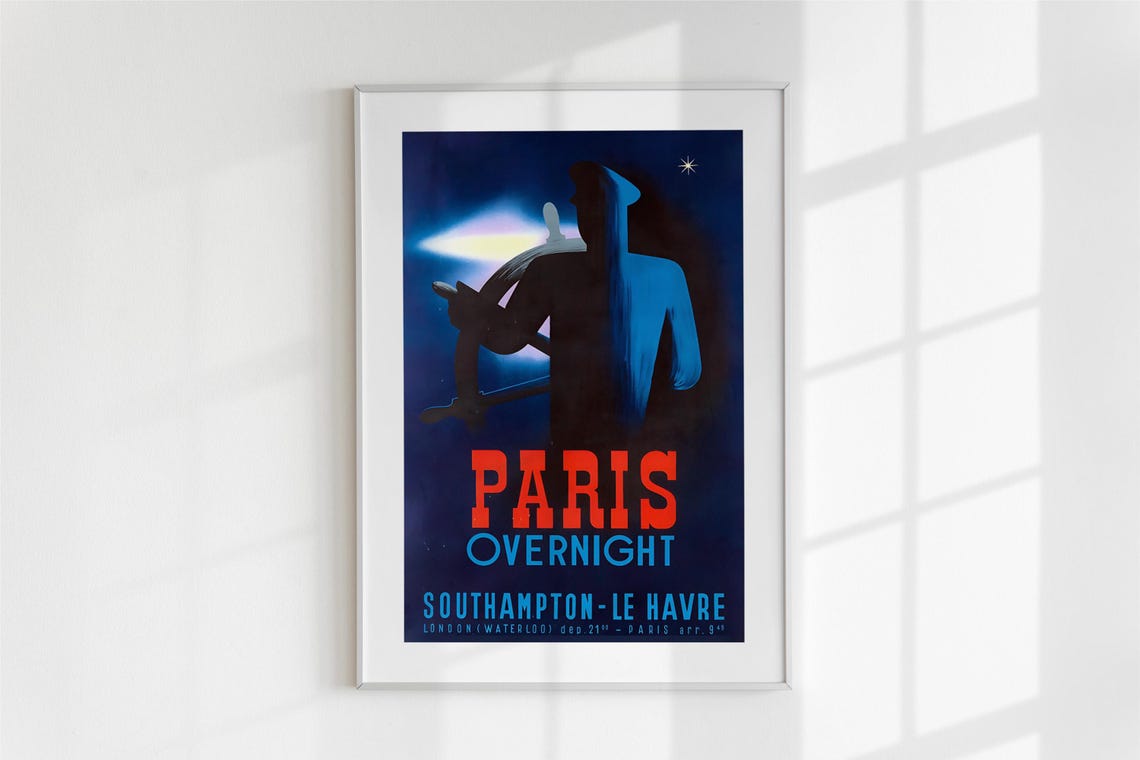 Paris Overnight Vintage Night Crossing Poster Southampton Le Havre