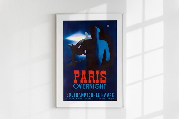 Paris Overnight Vintage Night Crossing Poster Southampton Le Havre