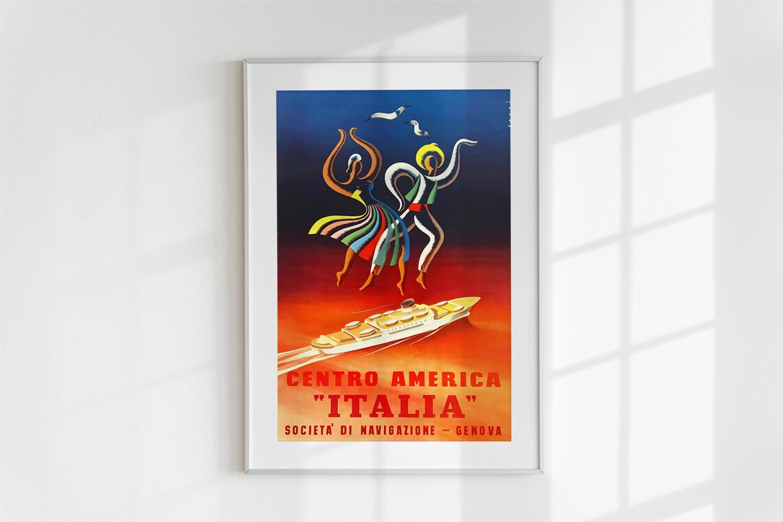 Centro America Italia Vintage Cruise Ship Poster Italian Line Art