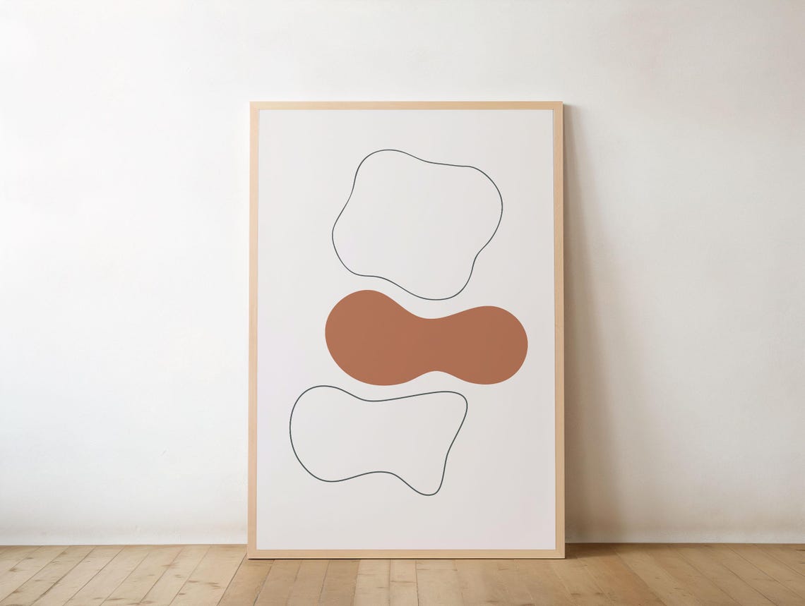 Minimal Abstract Boho Organic Shapes Terracotta Line Art Poster