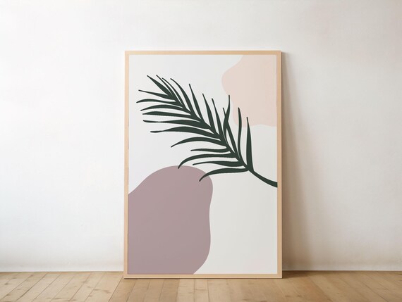 Modern Minimalist Botanical Wall Art Print Abstract Palm Leaf Poster Boho Decor Neutral Pastel