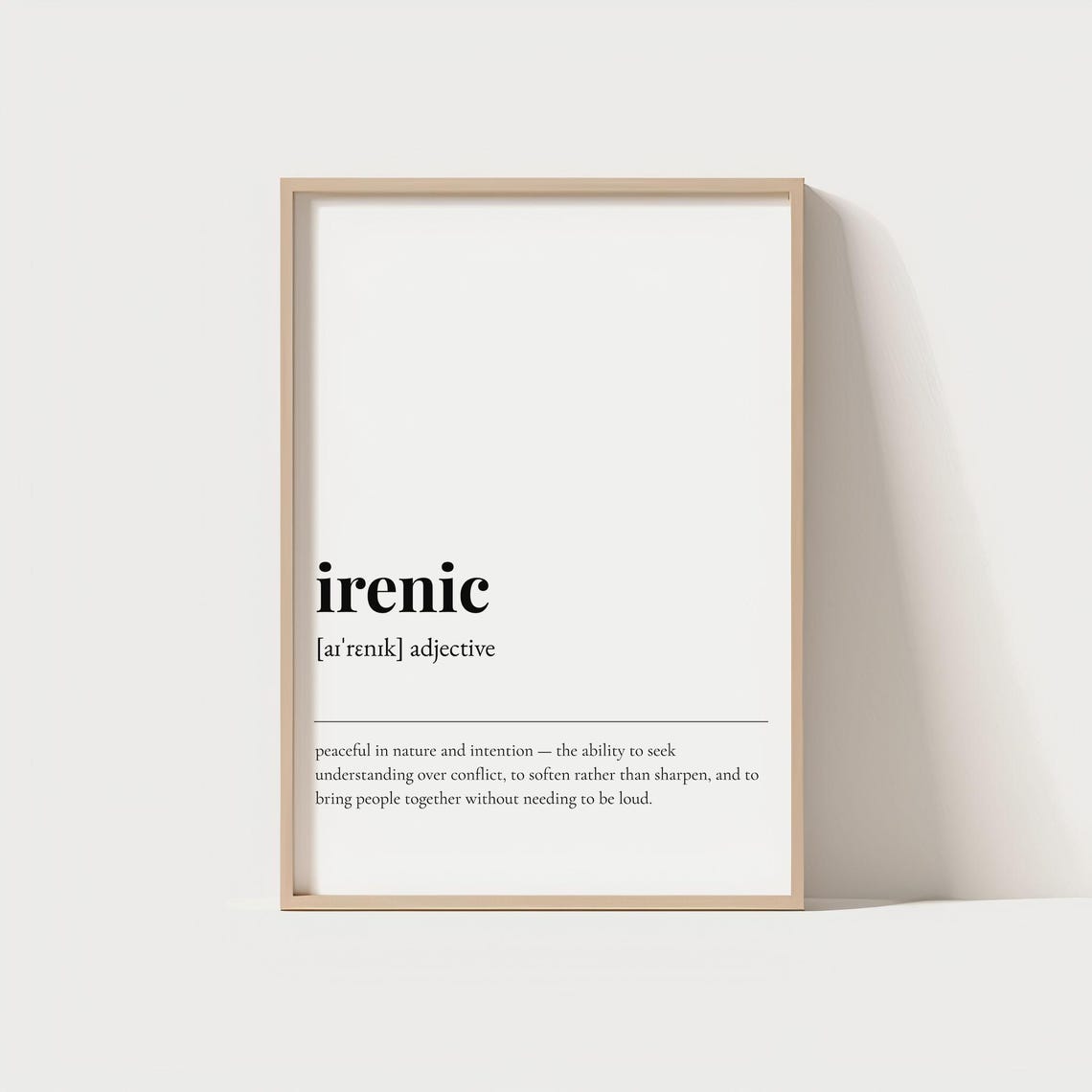 Irenic Definition Wall Art Peaceful Minimalist Word Poster Typography For Calm Home Or Zen Space Decor
