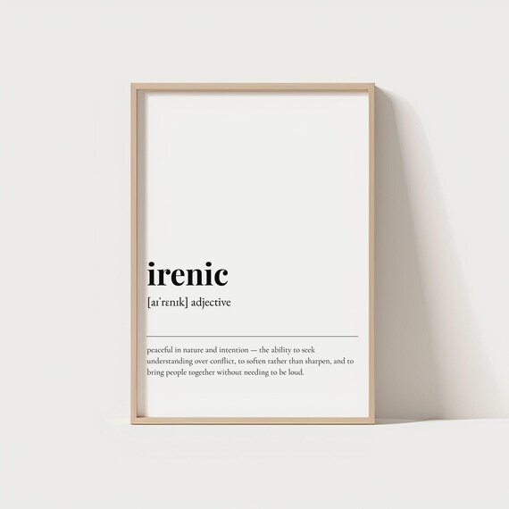 Irenic Definition Wall Art Peaceful Minimalist Word Poster Typography For Calm Home Or Zen Space Decor