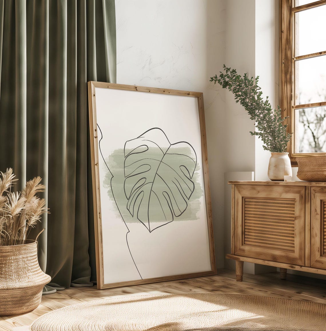 Minimalist Monstera Line Art Tropical Leaf Botanical Wall Art