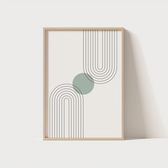 Minimalist Boho Line Art Print Modern Arch Wall Abstract Green Circle Poster Neutral Geometric Decor