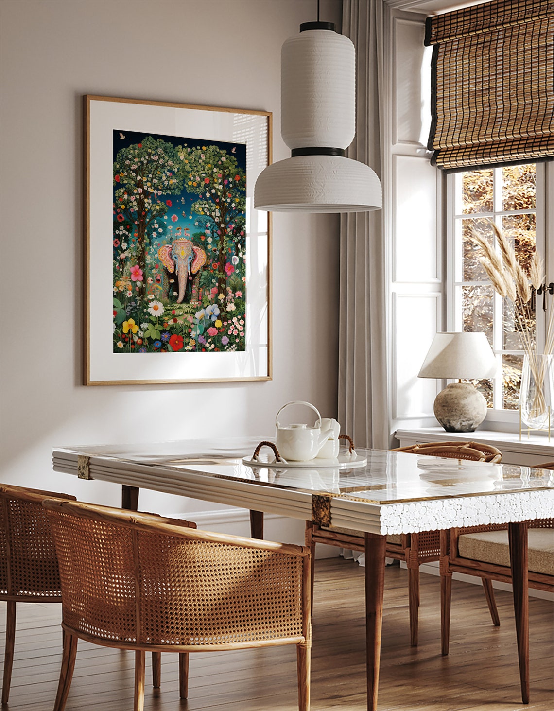 Decorated Indian Elephant Floral Jungle Garden Dreamy Art Poster - Image 2