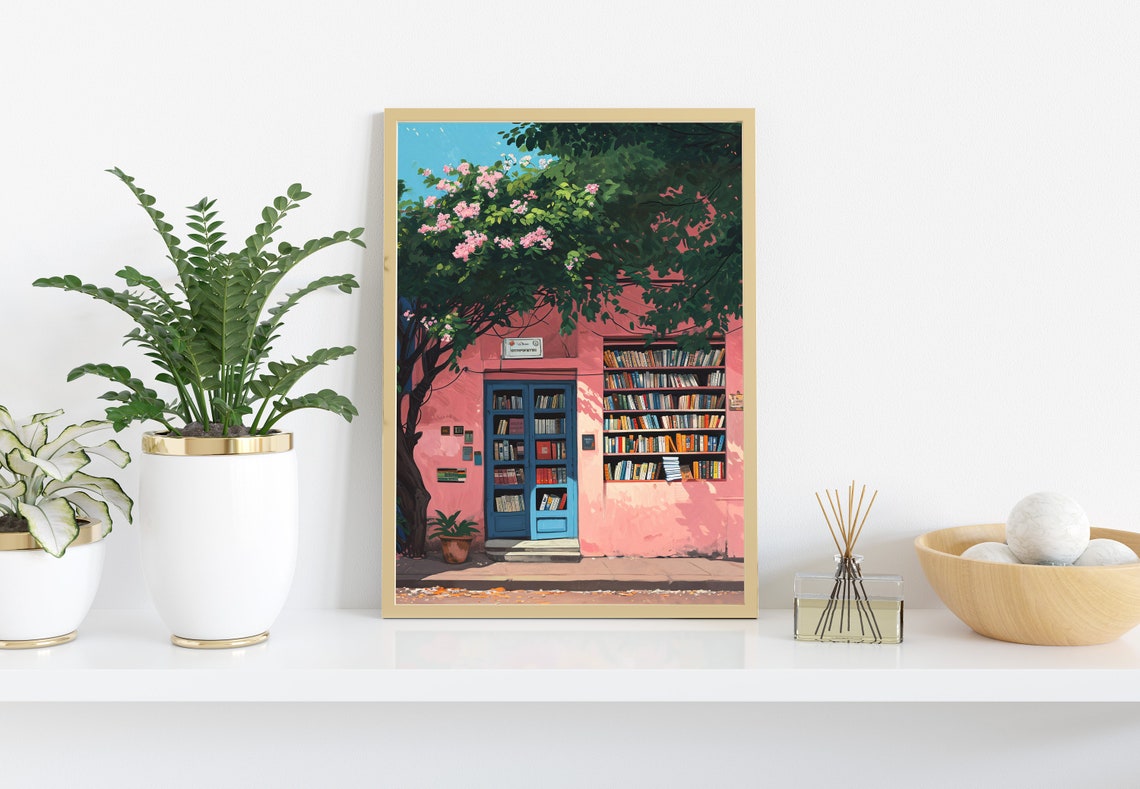 Indian Bookshop Illustration Bookshop Art Printa Bookshop Poster Book Art Print Reading Art Print Indian Art Books Art Print - Image 3