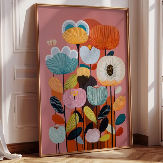 Mid-Century Modern Floral Art Print, Retro Botanical