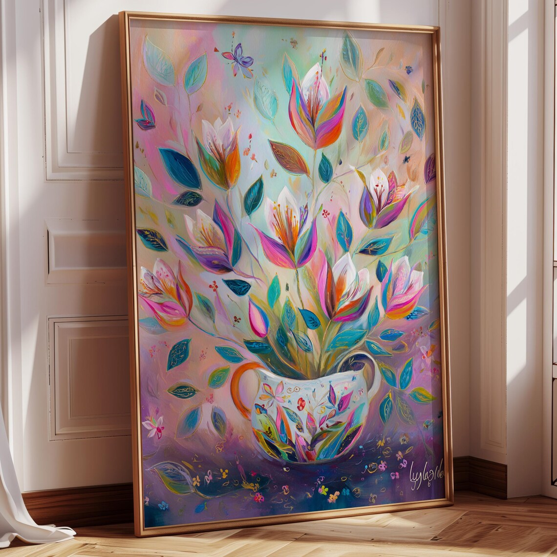 Whimsical Floral Teacup Fantasy Blooms Magical Nursery Wall Art