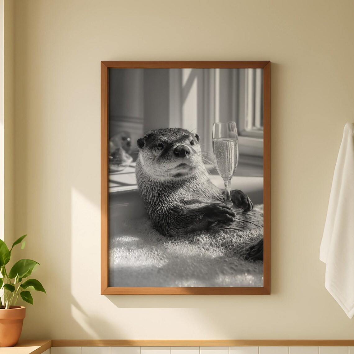 Funny Otter Drinking Wine, Bathroom Art