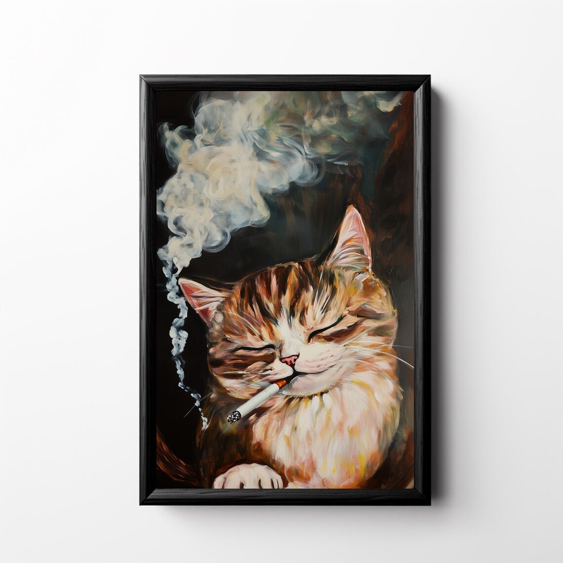 Smoking Cat Funny Animal Painting Vintage Bar Decor Night Poster - Image 3
