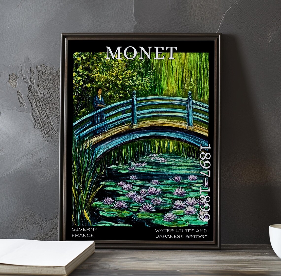 Japanese Bridge Woman Blue Dress Purple Monet 1897-1899 Poster