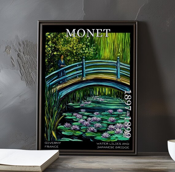 Japanese Bridge Woman Blue Dress Purple Monet 1897-1899 Poster