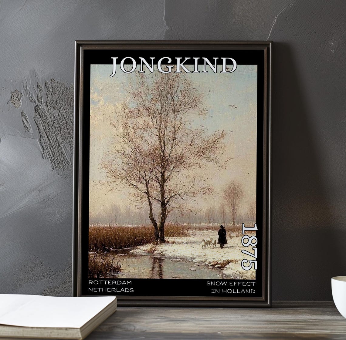 Johan Jongkind Snowy Riverbank With Dogs and Reeds 1875 Winter Poster