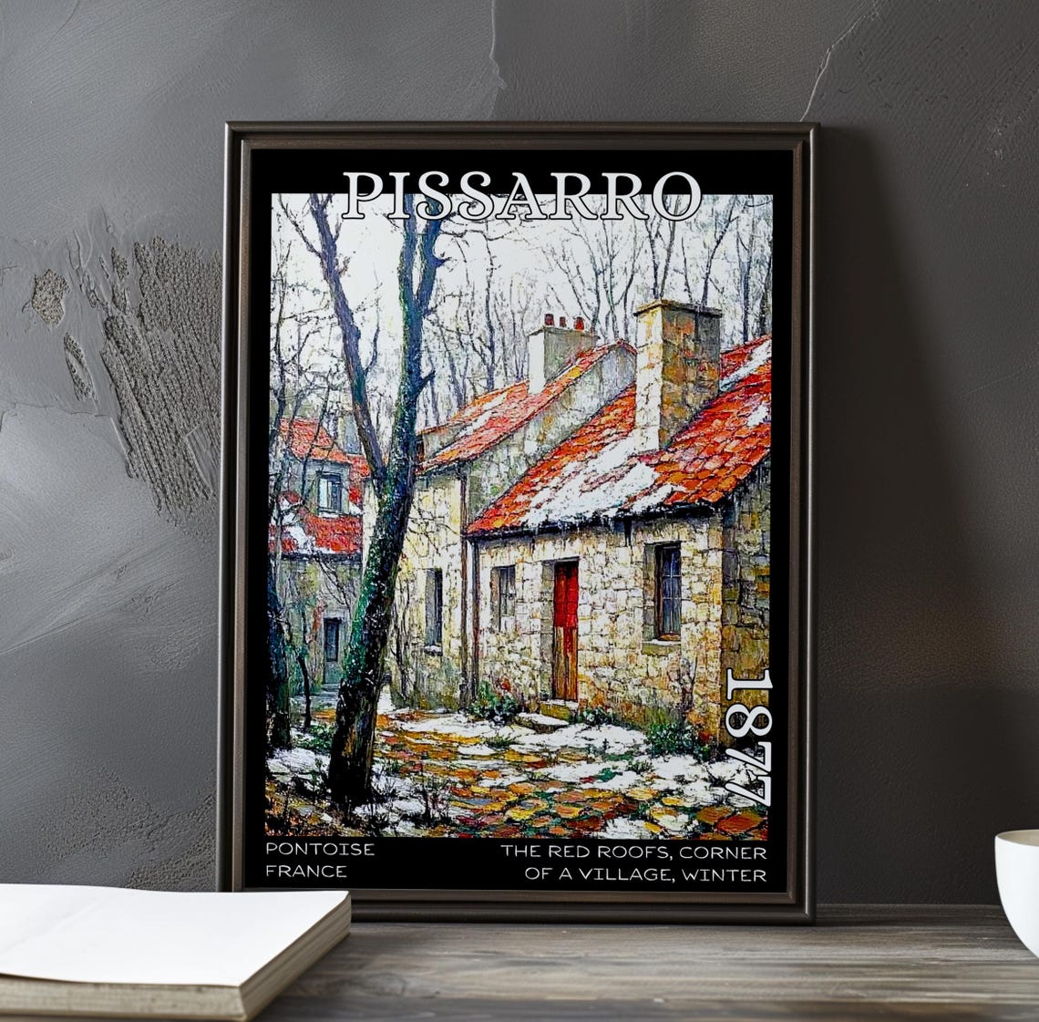 Pissarro 1877 Red Roofs Stone Cottage Red Door Winter Poster
