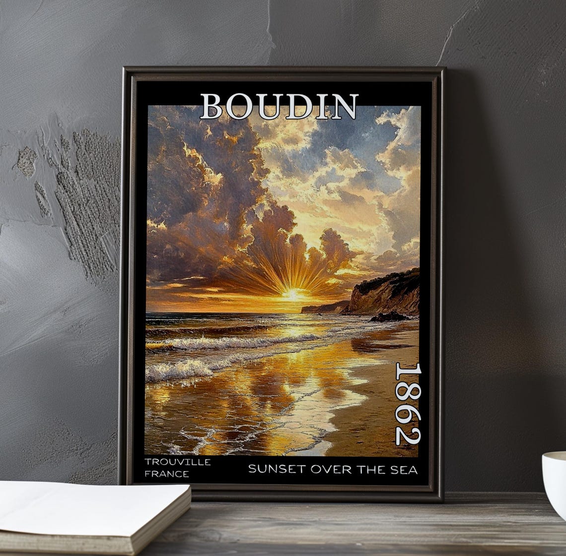 Eugène Boudin Sunburst Through Clouds Over Trouville Shore 1862 Poster